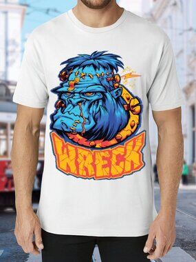 Blue Gorilla Graphic Tee with Orange Accents